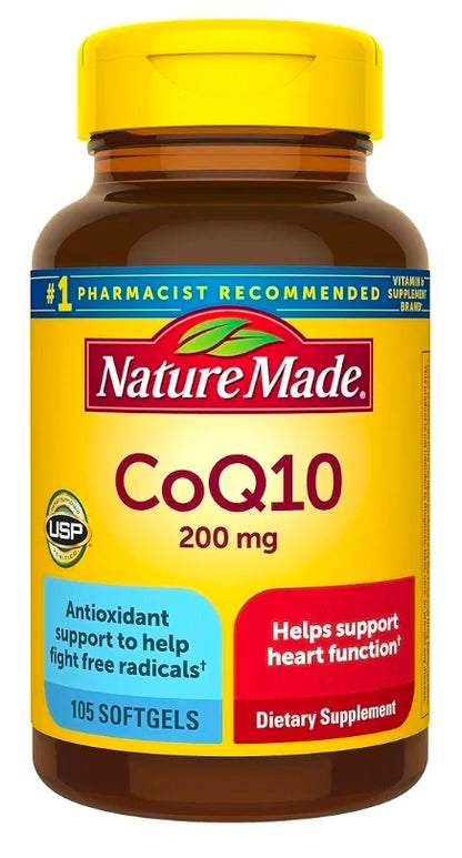 Nature Made CoQ10 200mg, Dietary Supplement for Heart Health Support, 105 Softgels, 105 Day Supply