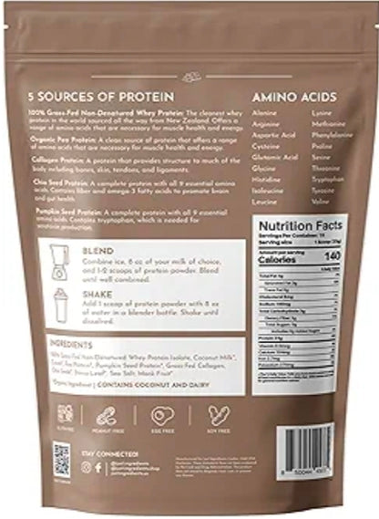 JUST INGREDIENTS Protein Powder | 15 Servings | 24g Protein | Chocolate Flavor Made with 100% Grass-Fed, Non-Denatured Whey | Five Different Sources from Organic Whole Food Ingredients