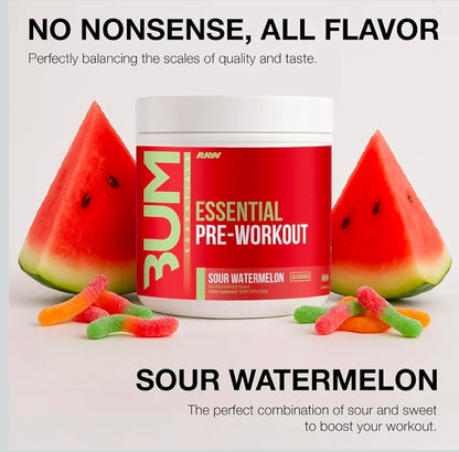 RAW Essential Pre-Workout Powder (Sour Watermelon) - Chris Bumstead Sports Nutrition Supplement for Men & Women - Preworkout Energy Powder with Caffeine, L-Citrulline, L-Tyrosine, & Beta Alanine Blend