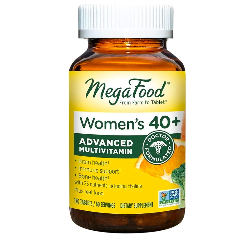 MegaFood Women's 40+ Advanced Multivitamin for Women - Dr Formulated - Vitamin B, Vitamin D3, Vitamin K2 & Choline - Energy Metabolism, Brain Health & Bone Health - Vegetarian - 120 Tabs (60 servings)