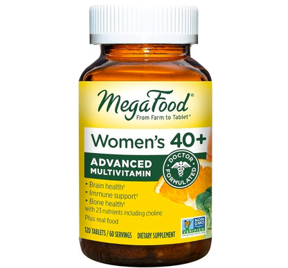 MegaFood Women's 40+ Advanced Multivitamin for Women - Dr Formulated - Vitamin B, Vitamin D3, Vitamin K2 & Choline - Energy Metabolism, Brain Health & Bone Health - Vegetarian - 120 Tabs (60 servings)