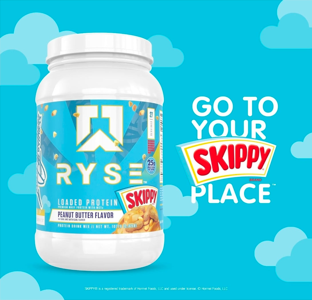 RYSE Loaded Protein Powder - Skippy Peanut Butter - 25g Whey Protein Isolate & Concentrate with Prebiotic Fiber & MCTs - Low Carb, Low Sugar