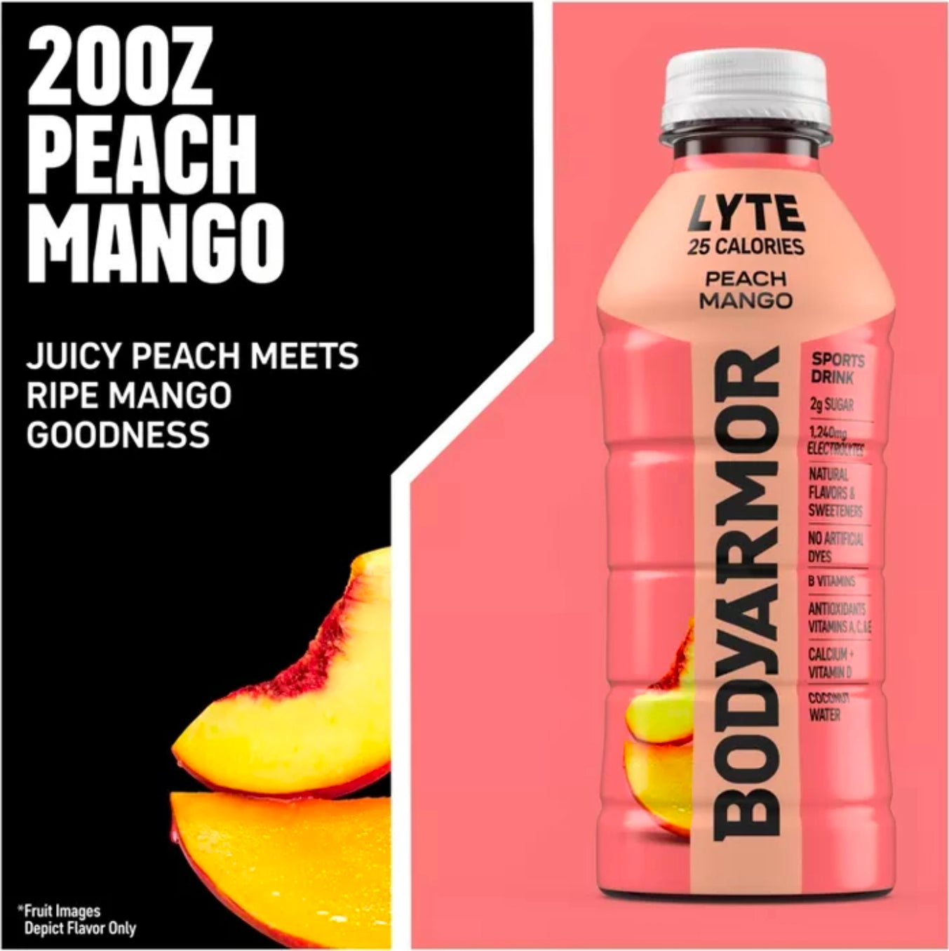 BODYARMOR LYTE Sports Drink Low-Calorie Sports Beverage, Peach Mango, Coconut Water Hydration, Natural Flavors With Vitamins, Potassium-Packed Electrolytes, Perfect For Athletes, 20FI Oz