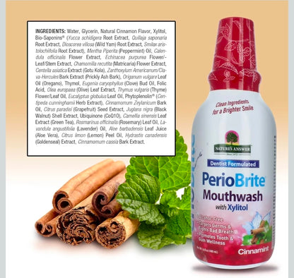 Nature's Answer Periobrite Cinamint Mouthwash| Promotes Healthy Teeth & Gums| Fights Bad Breath| Fluoride-Free, Alcohol-Free, Gluten-Free & Vegan| No Artificial Preservatives 16oz