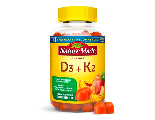 Nature Made Vitamin D3 K2 Gummies, Vitamin D 5000 IU Per Serving for Bone, Teeth, Muscle and Immune Support, 50 Gummy Vitamins, 25 Day Supply