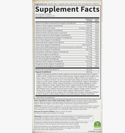 Garden of Life Organics Organic Multivitamin for Women - Womens Multi with Vitamin C, D, Folate, B6, B12, Biotin, Iron, Vegan Whole Food Vitamins for Women, Energy, Skin, Nails, 60 Tablets