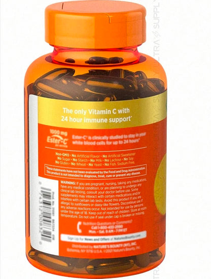 Nature's Bounty Immune 24 Hour + 1000mg Vitamin C (120 Count.) with Vitamin D, Zinc, Elderberry & Echinacea - Non-GMO, Rapid Release Softgels