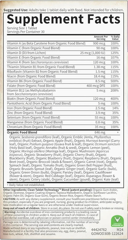 Garden of Life Organics Multivitamin for Women - Women's Once Daily Multi - Whole Food Multi with Iron, Biotin, Vegan Organic Womens Multivitamin for Health, Energy Hair Skin and Nails, 30 Tablets