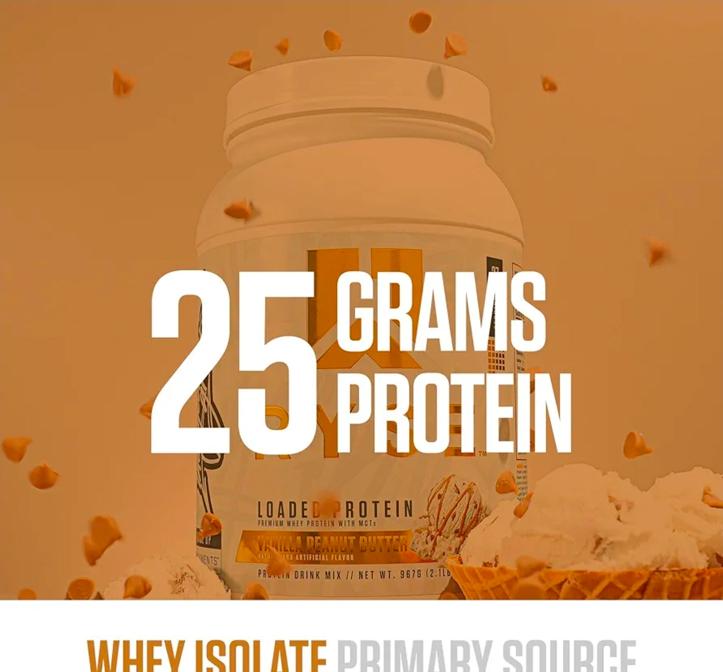 RYSE Loaded Protein Powder - Vanilla Peanut Butter - 25g Whey Protein Isolate & Concentrate with Prebiotic Fiber & MCTs - Low Carb, Low Sugar, Digestive-Friendly - 27 Servings / 2 lb Tub