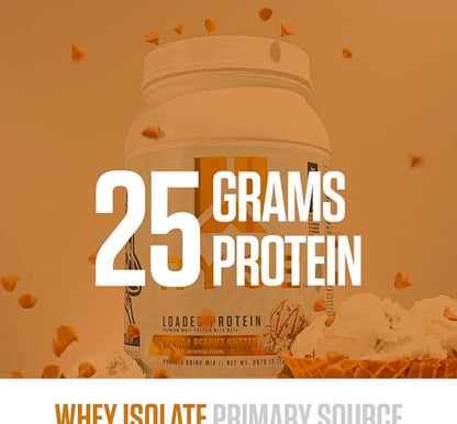RYSE Loaded Protein Powder - Vanilla Peanut Butter - 25g Whey Protein Isolate & Concentrate with Prebiotic Fiber & MCTs - Low Carb, Low Sugar, Digestive-Friendly - 27 Servings / 2 lb Tub