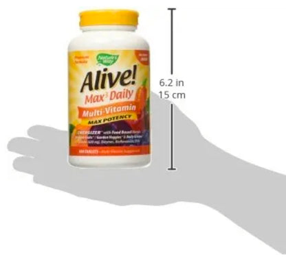 Nature's Way Alive! Max3 Potency Adult Complete Multivitamin, High Potency B-Vitamins to Support Energy Metabolism*, with Methylated B12 and Folate, No Added Iron, 180 Tablets