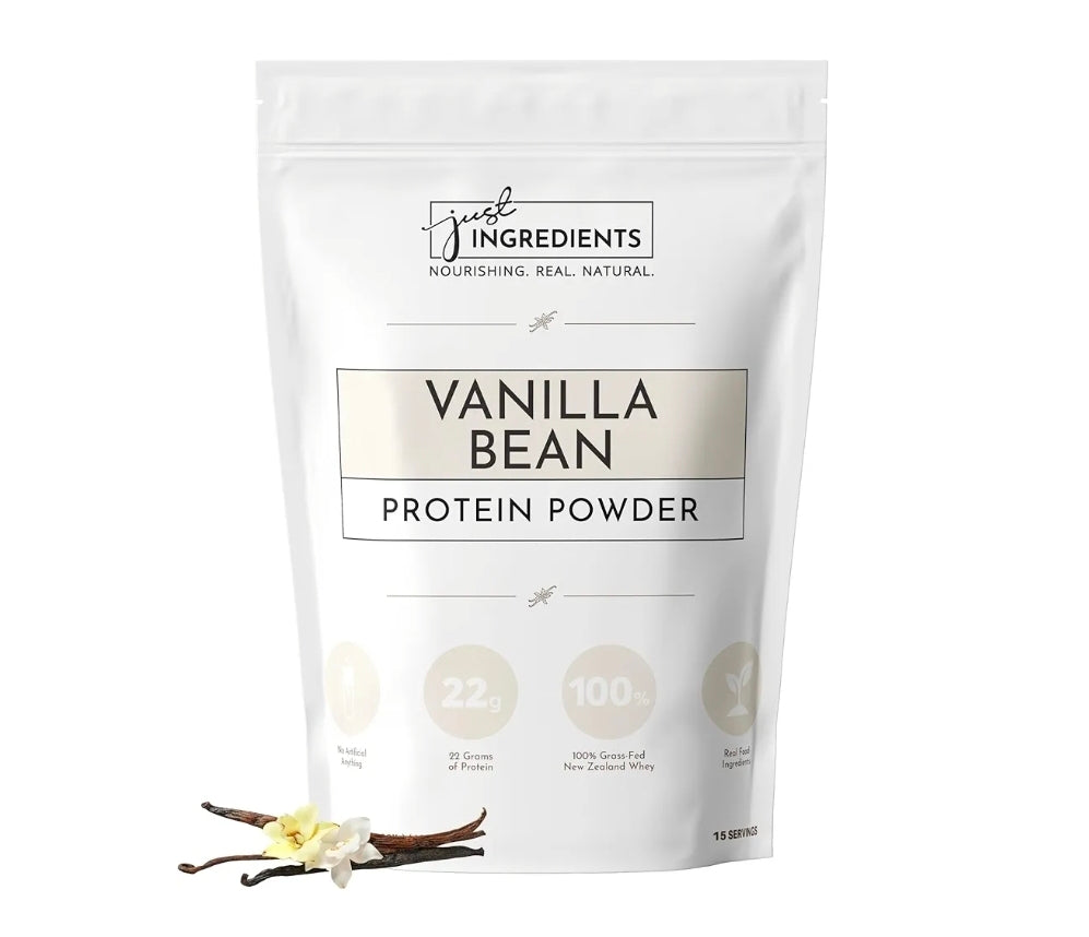 JUST INGREDIENTS Protein Powder | Vanilla Protein Powder Made with 100% Grass Fed, Non Denatured Whey | Four Different Protein Sources from Organic Whole Food Ingredients | 15 Servings | 22g Protein