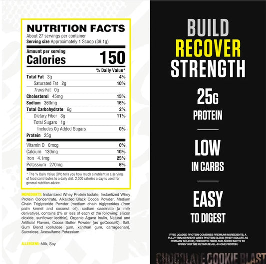 RYSE Loaded Protein Powder - Chocolate Cookie Blast - 25g Whey Protein Isolate & Concentrate with Prebiotic Fiber & MCTs - Low Carb, Low Sugar, Digestive-Friendly - 27 Servings / 2 lb Tub
Amazon's Choice