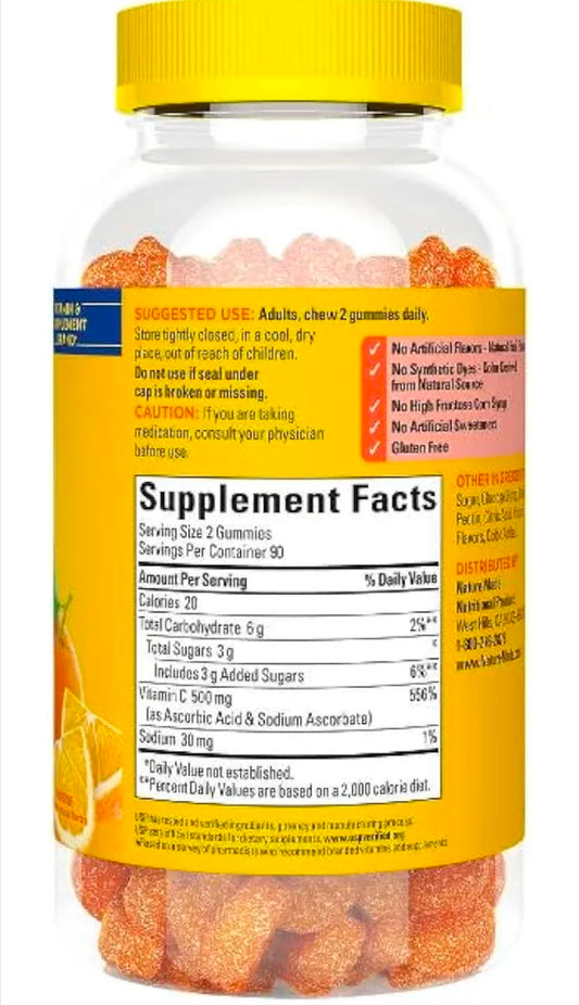 Nature Made Extra Strength Dosage Vitamin C 500 mg per serving, Dietary Supplement for Immune Support, 60 Gummies, 30 Day Supply