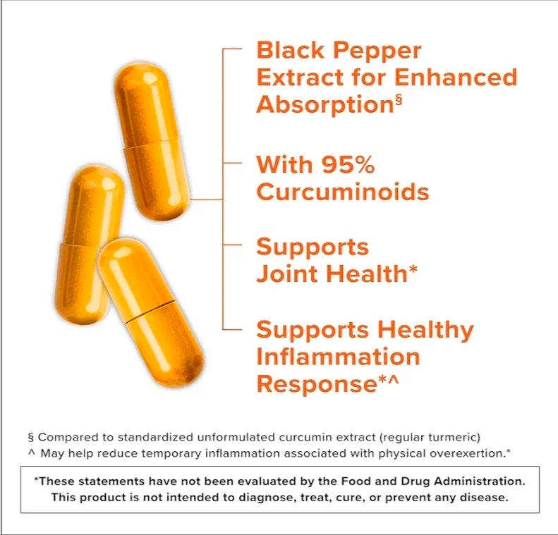 Qunol Turmeric Curcumin with Black Pepper, 2250mg Turmeric Extract with 95% Curcuminoids, Extra Strength Turmeric Supplement, Enhanced Absorption, Joint Support Supplement, 90 Vegetarian Capsules
