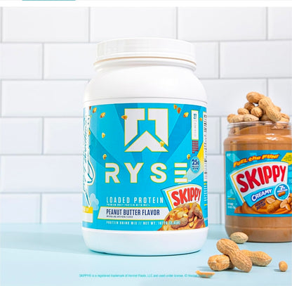 RYSE Loaded Protein Powder - Skippy Peanut Butter - 25g Whey Protein Isolate & Concentrate with Prebiotic Fiber & MCTs - Low Carb, Low Sugar