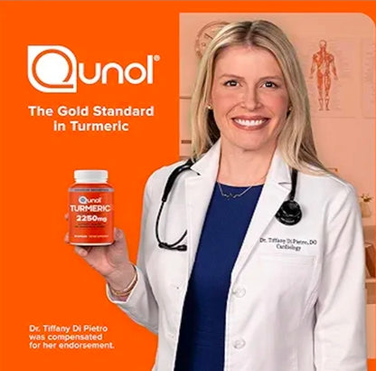 Qunol Turmeric Curcumin with Black Pepper, 2250mg Turmeric Extract with 95% Curcuminoids, Extra Strength Turmeric Supplement, Enhanced Absorption, Joint Support Supplement, 90 Vegetarian Capsules