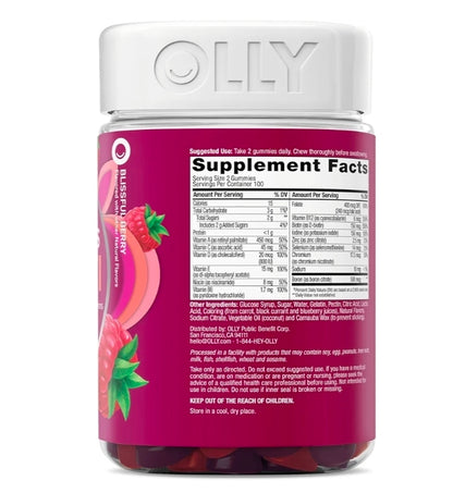 OLLY Women's Multi Vitamin Gummies with Biotin, Blissful Berry (200 ct.)