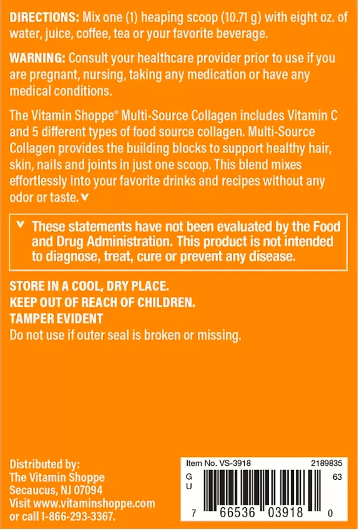 Multi-Source Collagen Powder - 5 Types of Collagen to Support Hair, Skin & Nails - Unflavored (45 Servings)