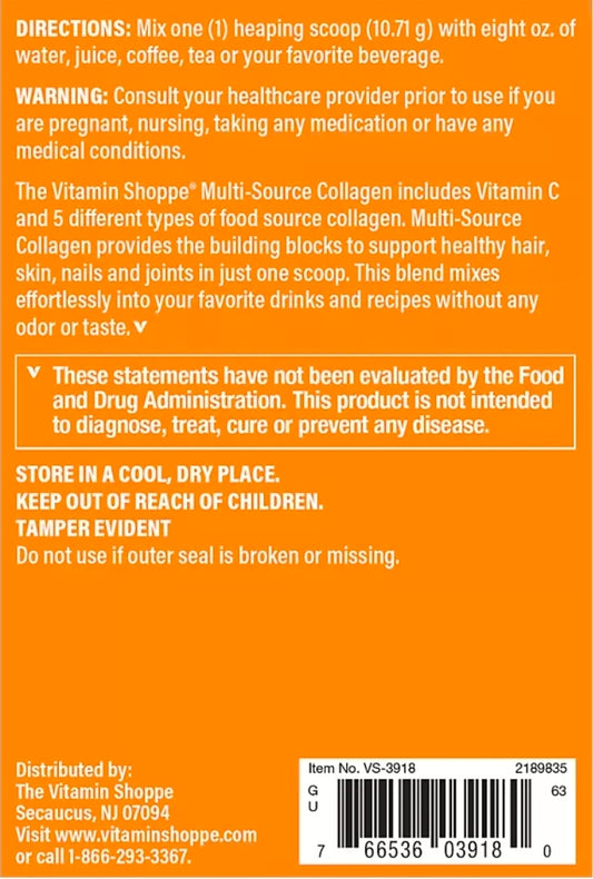 Multi-Source Collagen Powder - 5 Types of Collagen to Support Hair, Skin & Nails - Unflavored (45 Servings)