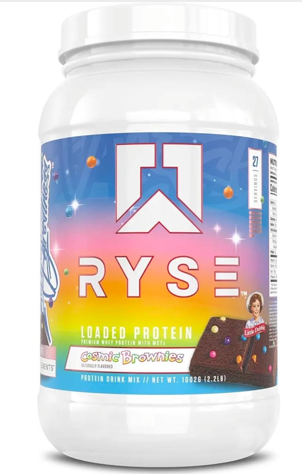 RYSE Loaded Protein Powder - Little Debbie Cosmic Brownie - 25g Whey Protein Isolate & Concentrate with Prebiotic Fiber & MCTs - Low Carb, Low Sugar, Digestive-Friendly - 27 Servings / 2 lb Tub