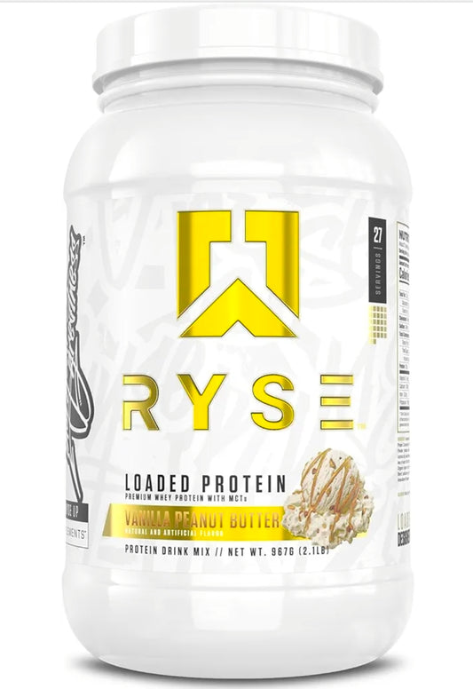 RYSE Loaded Protein Powder - Vanilla Peanut Butter - 25g Whey Protein Isolate & Concentrate with Prebiotic Fiber & MCTs - Low Carb, Low Sugar, Digestive-Friendly - 27 Servings / 2 lb Tub
