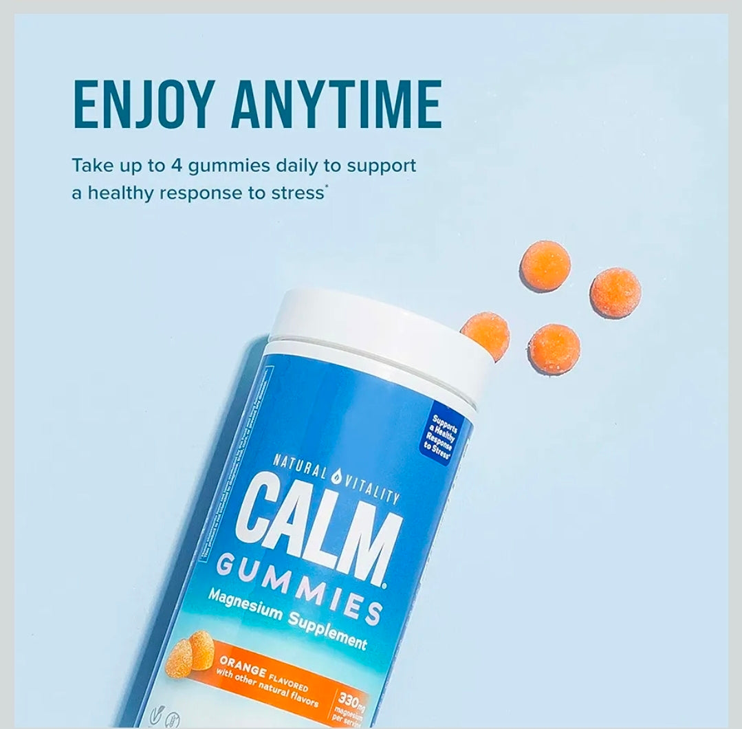 Natural Vitality Calm Magnesium Supplement, Anti-Stress Gummies, Vegan, Gluten-Free, Orange Flavor, 120 Gummies