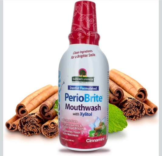 Nature's Answer Periobrite Cinamint Mouthwash| Promotes Healthy Teeth & Gums| Fights Bad Breath| Fluoride-Free, Alcohol-Free, Gluten-Free & Vegan| No Artificial Preservatives 16oz