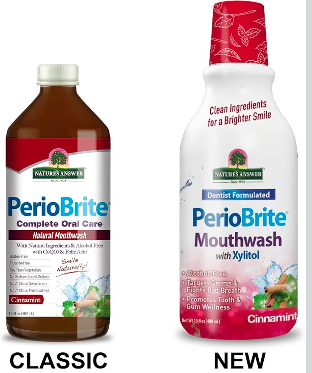 Nature's Answer Periobrite Cinamint Mouthwash| Promotes Healthy Teeth & Gums| Fights Bad Breath| Fluoride-Free, Alcohol-Free, Gluten-Free & Vegan| No Artificial Preservatives 16oz