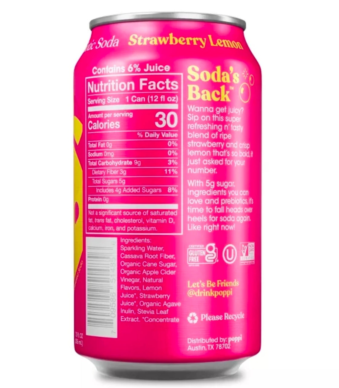 Poppi
Poppi Strawberry Lemon Prebiotic Beverage - 12 fl oz Can