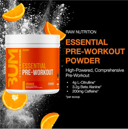 RAW Essential Pre-Workout Powder (Orange) - Chris Bumstead Sports Nutrition Supplement for Men & Women - Preworkout Energy Powder with Caffeine, L-Citrulline, L-Tyrosine, & Beta Alanine Blend20.99k