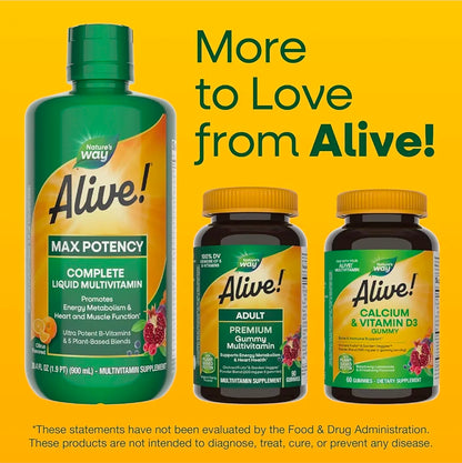 Nature's Way Alive! Max Potency Complete Liquid Multivitamin for Women and Men with Antioxidant Beta Carotene, Vitamins C & E and Food-Based Blends, Citrus Flavored, 30.4 Fl Oz