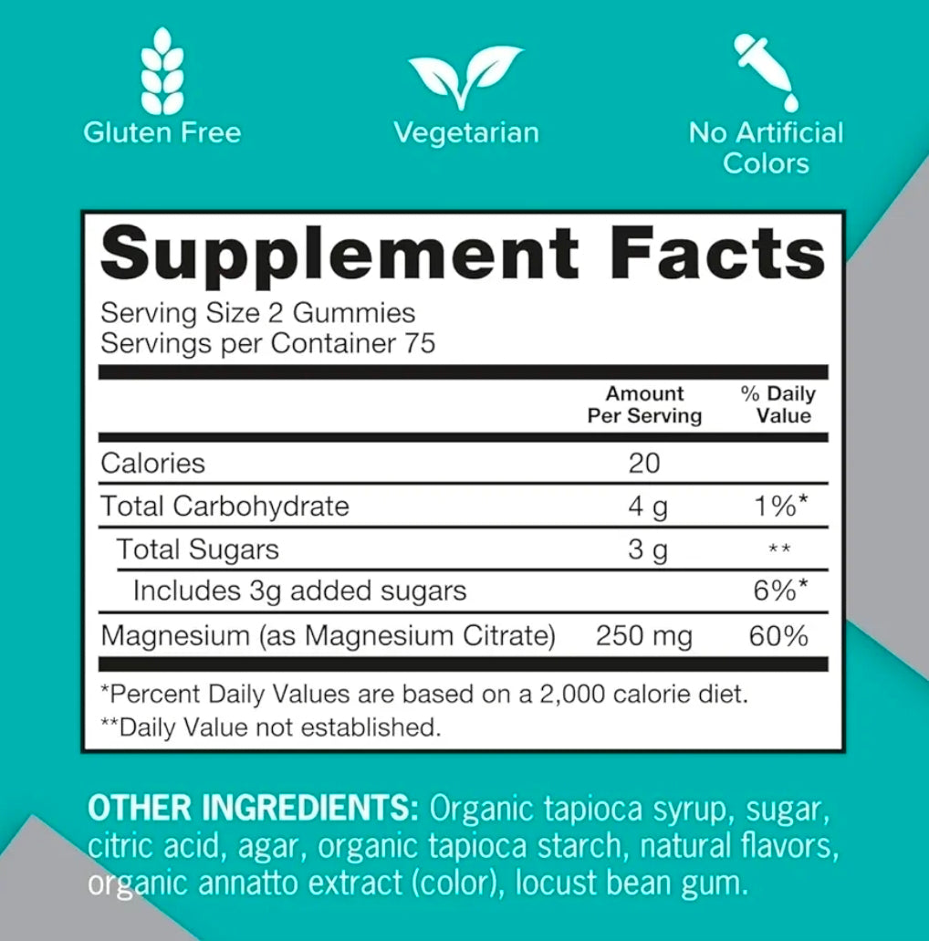 Qunol Magnesium Citrate Gummies for Adults, 250mg Magnesium Gummies Extra Strength 250mg, High Absorption Magnesium Supplement, Supports Nerve Health, Bone Health, Muscle Health, Vegetarian, 150 Count