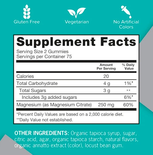 Qunol Magnesium Citrate Gummies for Adults, 250mg Magnesium Gummies Extra Strength 250mg, High Absorption Magnesium Supplement, Supports Nerve Health, Bone Health, Muscle Health, Vegetarian, 150 Count