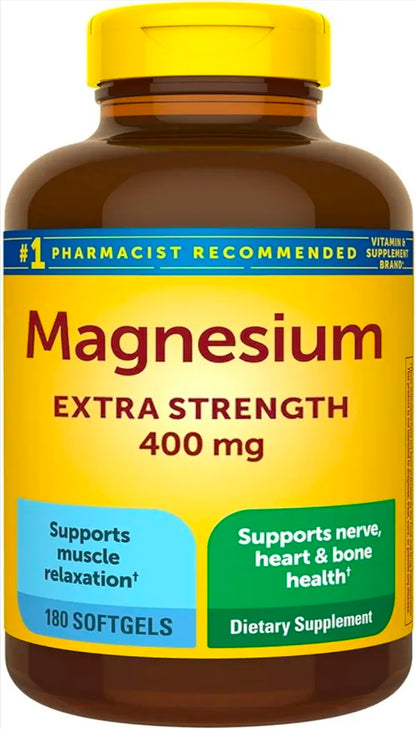 Extra Strength Magnesium 400mg | Bone, Nerve & Muscle Support | 180 Softgels – 6 Month Supply | Gluten Free | High Potency Relaxation & Wellness Supplement | Nature Inspired Formula