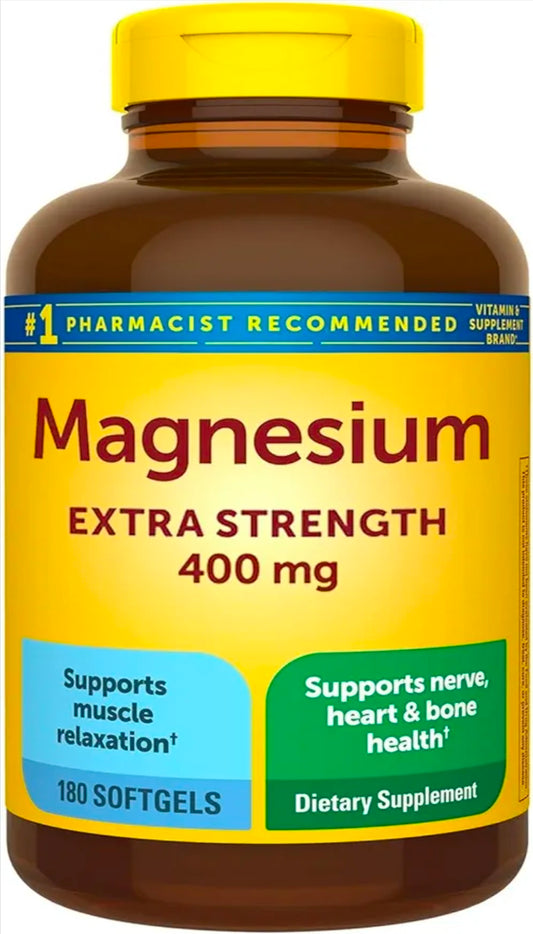 Extra Strength Magnesium 400mg | Bone, Nerve & Muscle Support | 180 Softgels – 6 Month Supply | Gluten Free | High Potency Relaxation & Wellness Supplement | Nature Inspired Formula