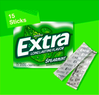 EXTRA Spearmint Back To School Sugar Free Chewing Gum Back to School Supplies, 15 Stick Pack