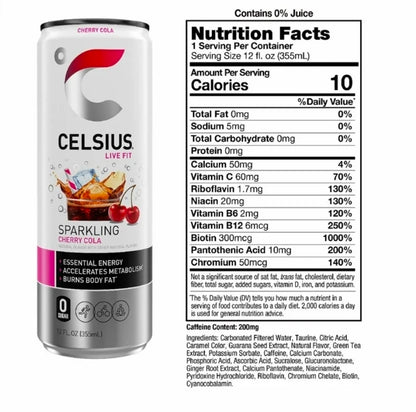 CELSIUS Sparkling Cherry Cola, Functional Energy Drink 12 fl oz Single Can
