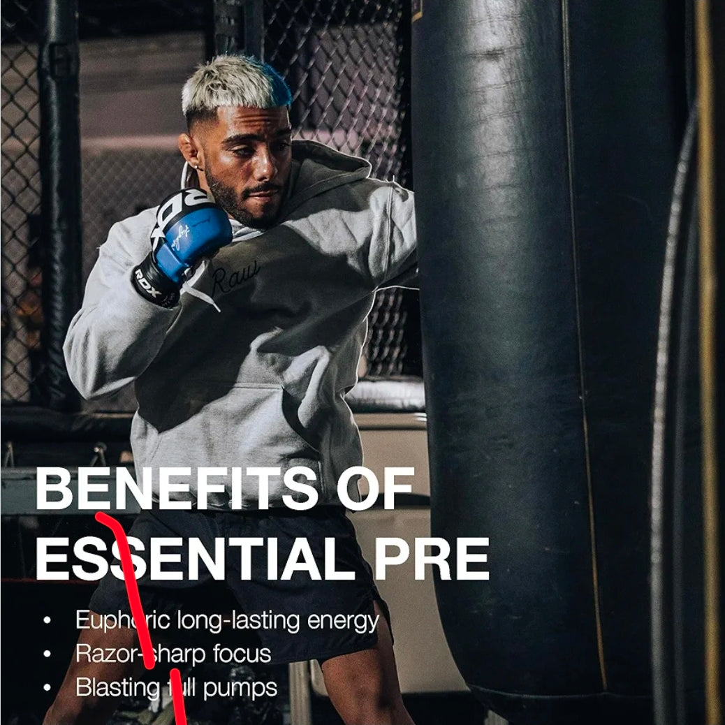 RAW Essential Pre-Workout Powder (Grape) - Chris Bumstead Sports Nutrition Supplement for Men & Women - Preworkout Energy Powder with Caffeine, L-Citrulline, L-Tyrosine, & Beta Alanine Blend