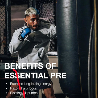 RAW Essential Pre-Workout Powder (Grape) - Chris Bumstead Sports Nutrition Supplement for Men & Women - Preworkout Energy Powder with Caffeine, L-Citrulline, L-Tyrosine, & Beta Alanine Blend