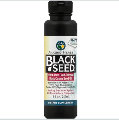 Amazing Herbs Premium Black Seed Oil - Cold Pressed Nigella Sativa Aids in Digestive Health, Immune Support, Brain Function, Joint Mobility, Gluten Free, Non GMO - 8 Fl Oz