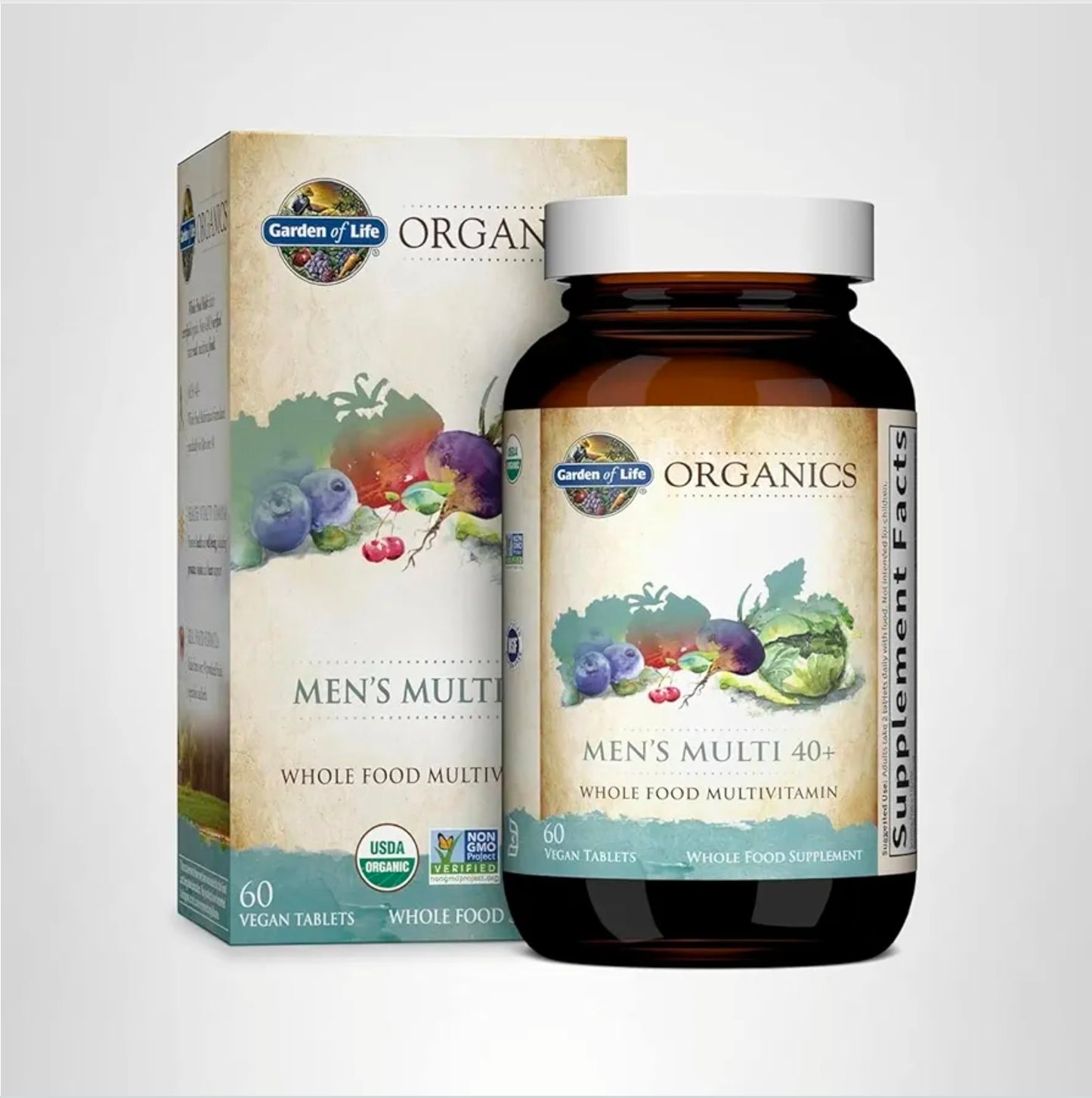 Garden of Life Organics Whole Food Multivitamin for Men 40+, 60 Tablets, Vegan Mens Multi for Health, Well-Being Certified Organic Whole Food Vitamins, Minerals for Men Over 40, Mens Vitamins