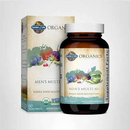 Garden of Life Organics Whole Food Multivitamin for Men 40+, 60 Tablets, Vegan Mens Multi for Health, Well-Being Certified Organic Whole Food Vitamins, Minerals for Men Over 40, Mens Vitamins
