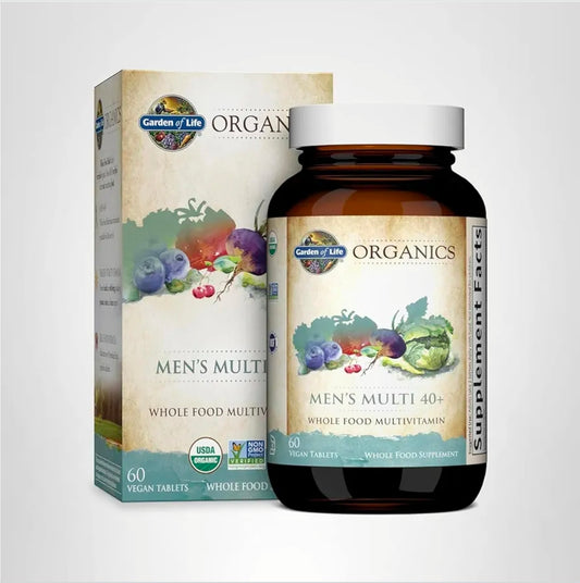 Garden of Life Organics Whole Food Multivitamin for Men 40+, 60 Tablets, Vegan Mens Multi for Health, Well-Being Certified Organic Whole Food Vitamins, Minerals for Men Over 40, Mens Vitamins