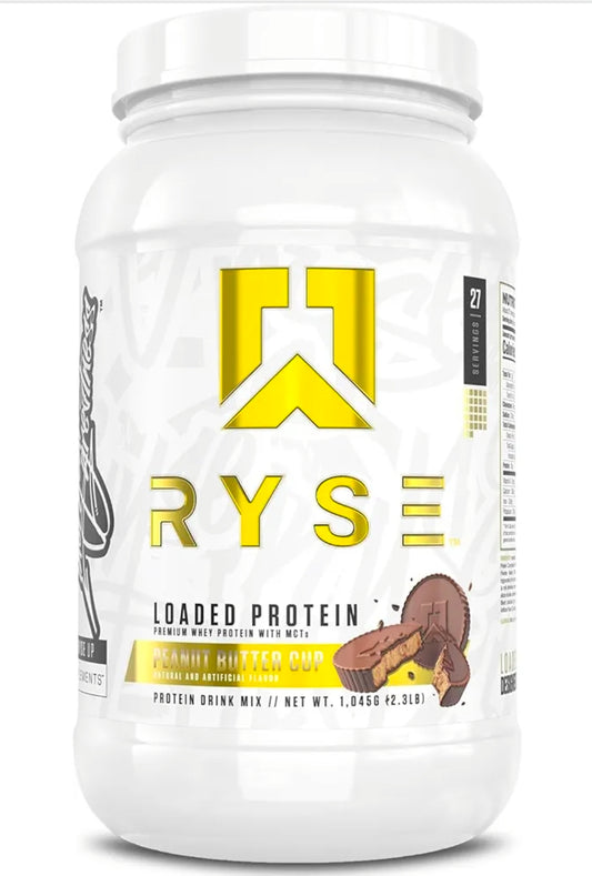 RYSE Loaded Protein Powder - Peanut Butter Cup - 25g Whey Protein Isolate & Concentrate with Prebiotic Fiber & MCTs - Low Carb, Low Sugar, Digestive-Friendly - 27 Servings / 2 lb Tub