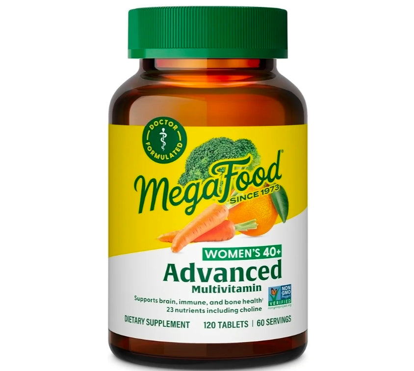 MegaFood Women's 40+ Advanced Multivitamin for Women - Dr Formulated - Vitamin B, Vitamin D3, Vitamin K2 & Choline - Energy Metabolism, Brain Health & Bone Health - Vegetarian - 120 Tabs (60 servings)