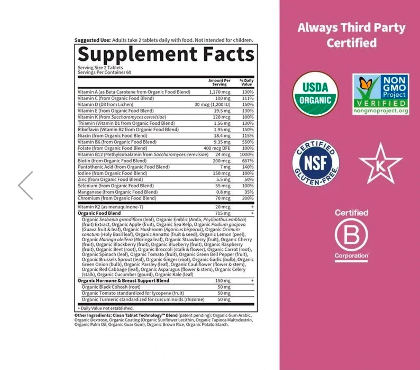 Garden of Life Women's Multi 40+ 60 Tablets