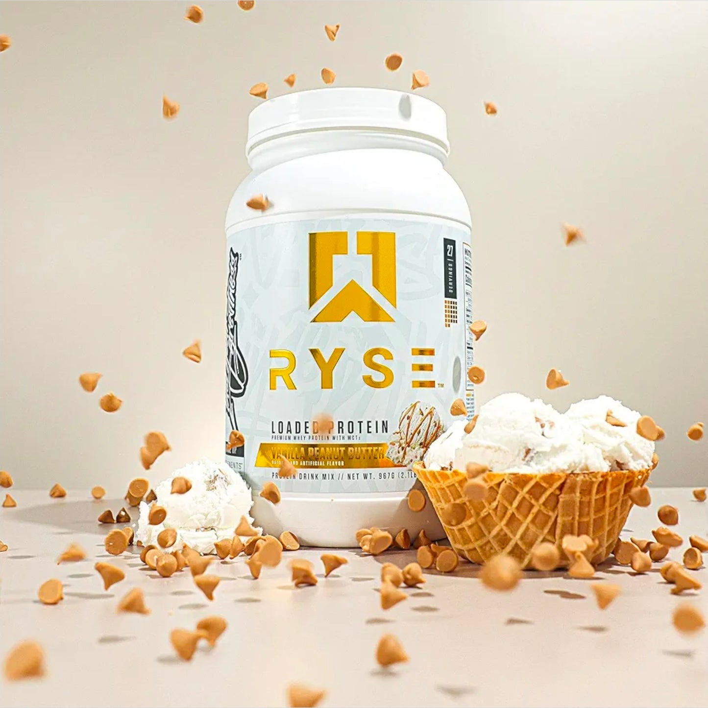 RYSE Loaded Protein Powder - Vanilla Peanut Butter - 25g Whey Protein Isolate & Concentrate with Prebiotic Fiber & MCTs - Low Carb, Low Sugar, Digestive-Friendly - 27 Servings / 2 lb Tub
