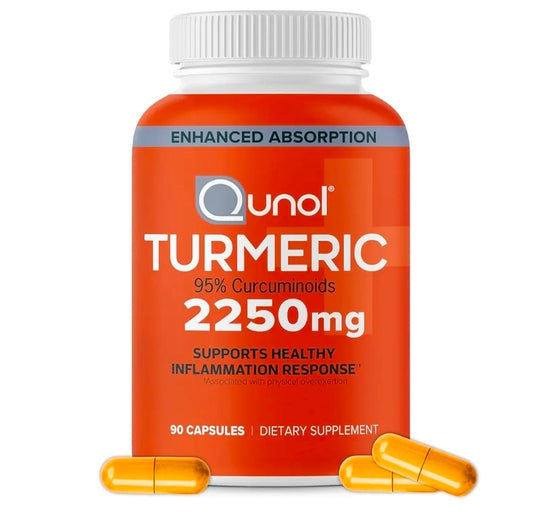 Qunol Turmeric Curcumin with Black Pepper, 2250mg Turmeric Extract with 95% Curcuminoids, Extra Strength Turmeric Supplement, Enhanced Absorption, Joint Support Supplement, 90 Vegetarian Capsules