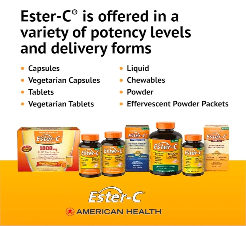 American Health Ester-C with Citrus Bioflavonoids Capsules - Gentle On Stomach, Non-Acidic Vitamin C - 500 mg, 60 Servings, 120 Count